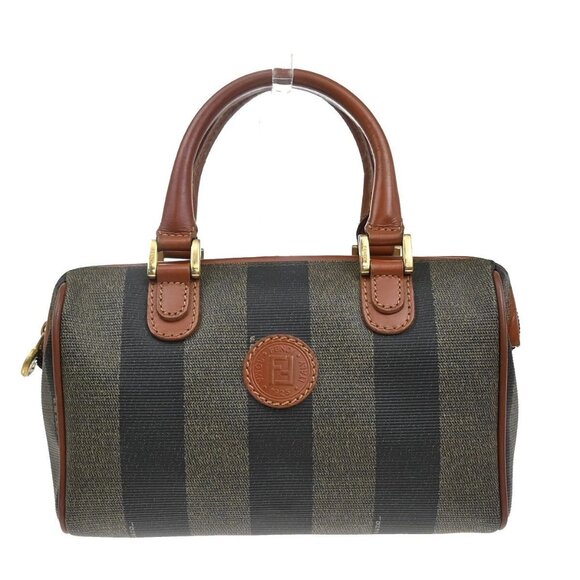 FENDI Logo Pequin Mini Hand Bag PVC Leather Brown GHW Made in Italy 87EE805